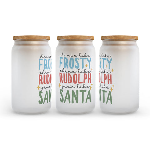Frosty Rudolph Santa Christmas Frosted Glass Can Tumbler