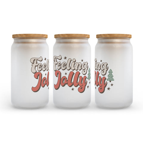 Feeling Jolly Christmas Frosted Glass Can Tumbler