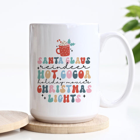 Santa Claus, Hot Cocoa, Christmas Lights Mug