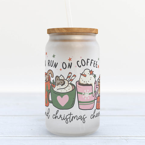 I Run on Coffee and Christmas Cheer Frosted Glass Can Tumbler