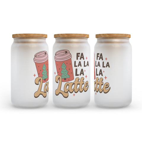 Fa La La La Latte Christmas Frosted Glass Can Tumbler