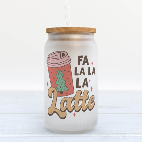 Fa La La La Latte Christmas Frosted Glass Can Tumbler