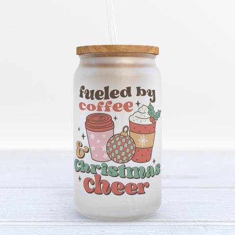 Fueled By Coffee and Christmas Cheer Frosted Glass Can Tumbler
