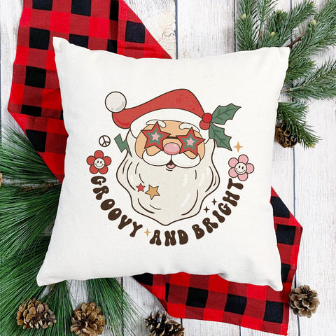 Groovy and Bright Retro Christmas Pillow Cover