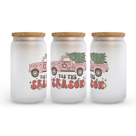Tis the Season Retro Christmas Frosted Glass Can Tumbler