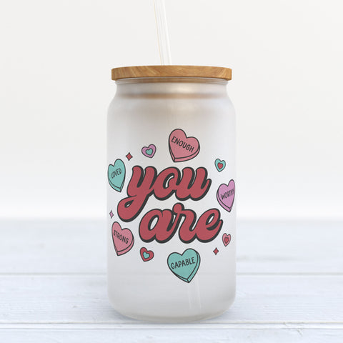 You Are Candy Hearts Valentine's Day Frosted Glass Can Tumbler