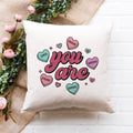 Candy Hearts Inspirational Pillow Cover