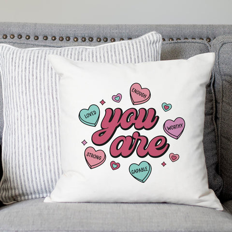 Candy Hearts Inspirational Pillow Cover