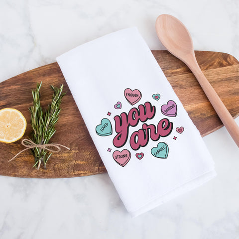 Candy Hearts Inspirational Kitchen Towel