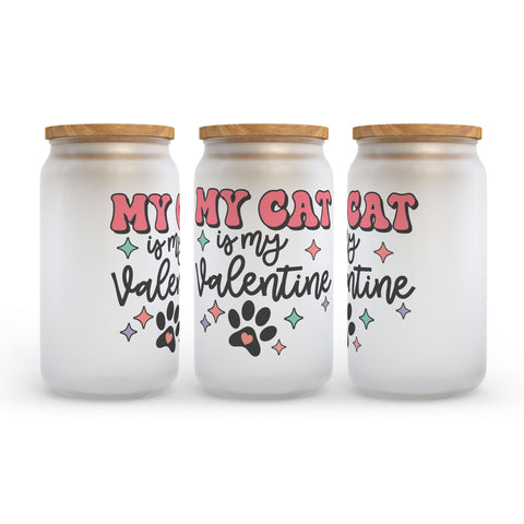 My Cat is My Valentine Frosted Glass Can Tumbler