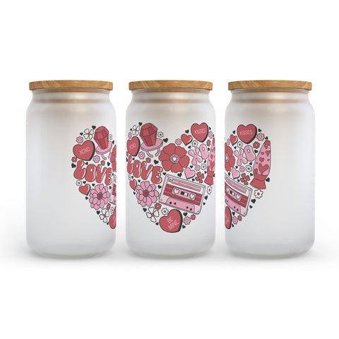 Love Retro Cassette Tape Valentine's Day Frosted Glass Can Tumbler