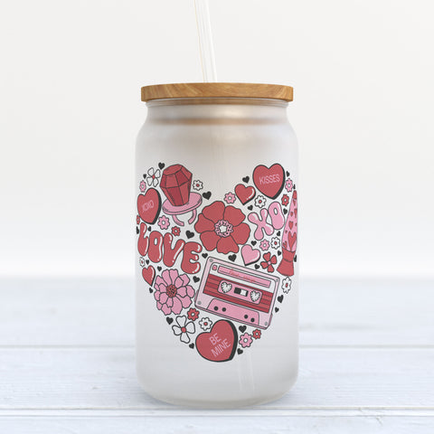 Love Retro Cassette Tape Valentine's Day Frosted Glass Can Tumbler
