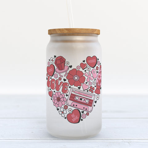 Love Retro Cassette Tape Valentine's Day Frosted Glass Can Tumbler