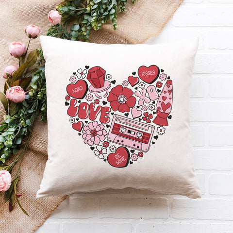 Love Retro Cassette Tape Valentine's Day Pillow Cover