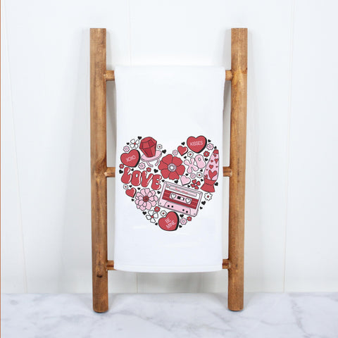 Retro Cassette Tape Valentine's Day Kitchen Towel