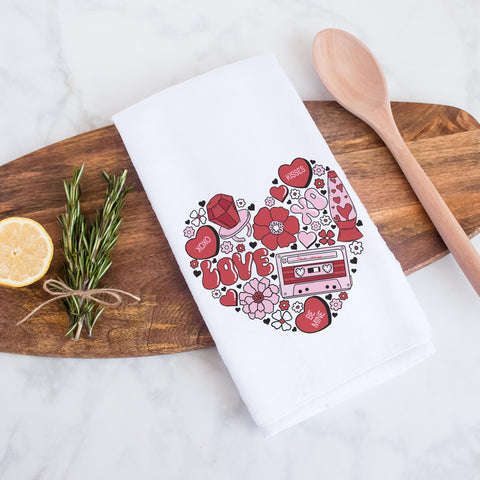 Retro Cassette Tape Valentine's Day Kitchen Towel