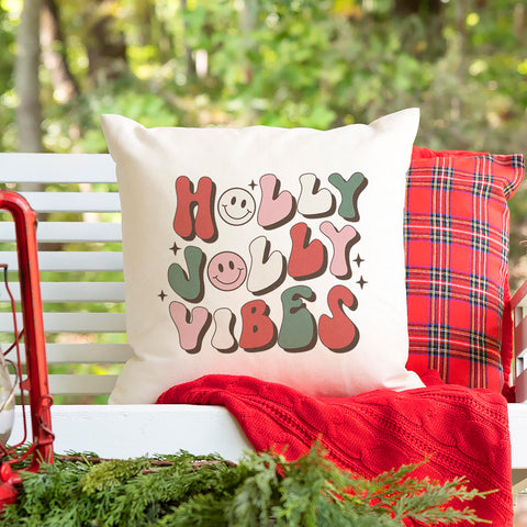 Holly Jolly Vibes Retro Christmas Pillow Cover