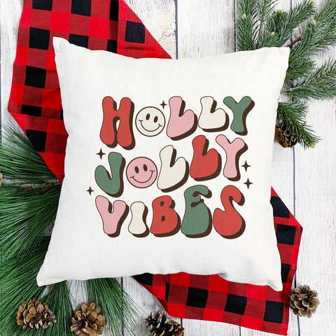 Holly Jolly Vibes Retro Christmas Pillow Cover