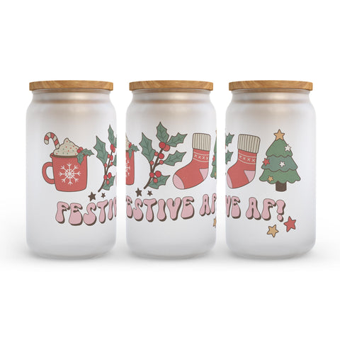 Festive AF Retro Christmas Frosted Glass Can Tumbler