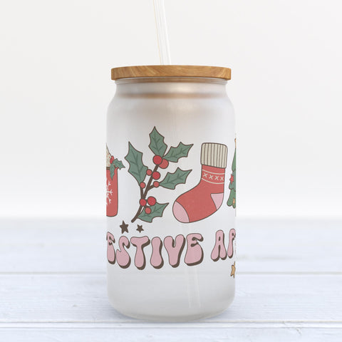 Festive AF Retro Christmas Frosted Glass Can Tumbler