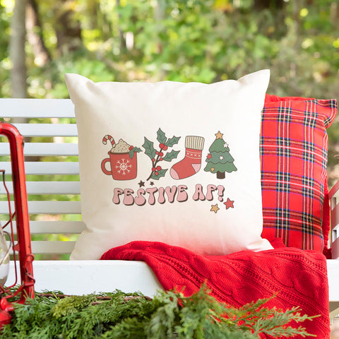 Festive AF Retro Christmas Pillow Cover