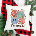 Festive AF Retro Ornaments Christmas Pillow Cover