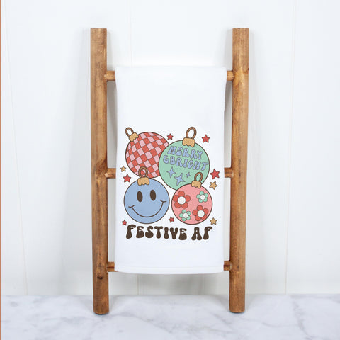 Festive AF Christmas Ornaments Kitchen Towel