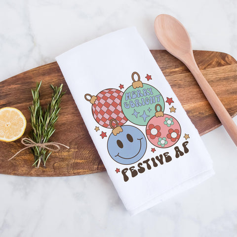 Festive AF Christmas Ornaments Kitchen Towel