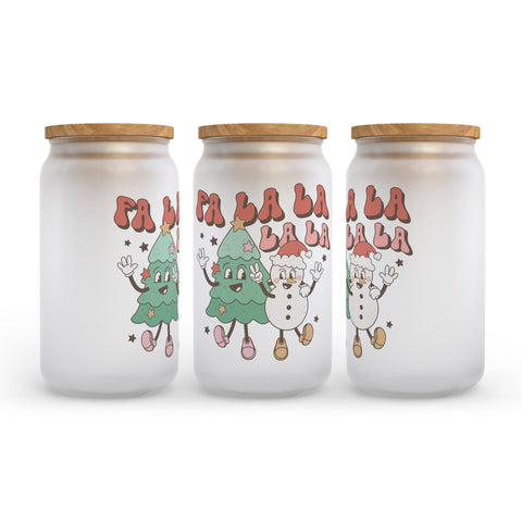 Fa La La La Retro Christmas Frosted Glass Can Tumbler