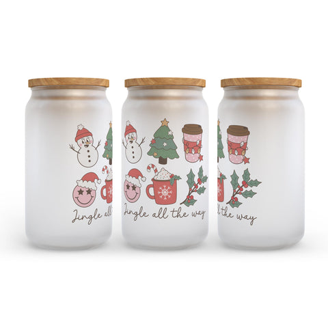 Jingle All the Way Retro Christmas Frosted Glass Can Tumbler