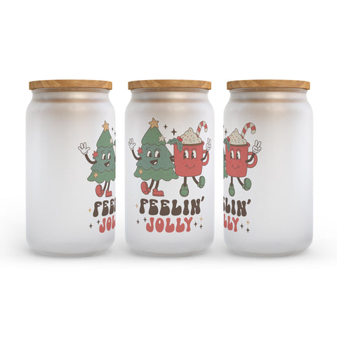 Feeling Jolly Retro Christmas Frosted Glass Can Tumbler