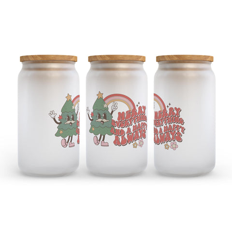 Merry Everything and Happy a Always Retro Christmas Frosted Glass Can Tumbler