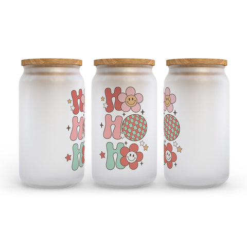 Ho Ho Ho Christmas Retro Frosted Glass Can Tumbler