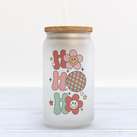 Ho Ho Ho Christmas Retro Frosted Glass Can Tumbler