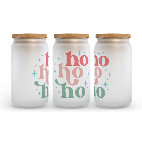 Ho Ho Ho Christmas Retro Frosted Glass Can Tumbler