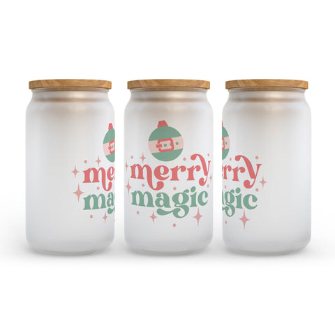 Merry Magic Christmas Retro Frosted Glass Can Tumbler