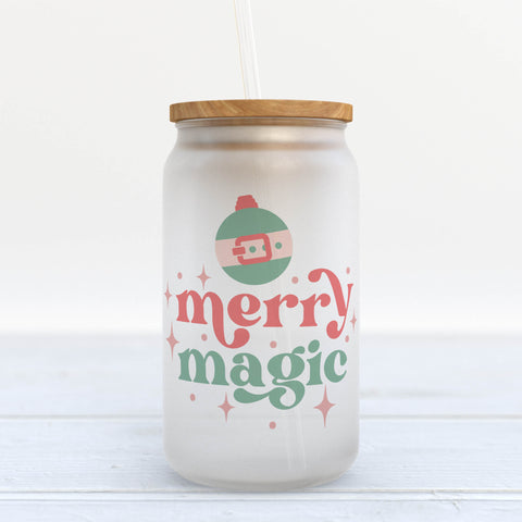 Merry Magic Christmas Retro Frosted Glass Can Tumbler