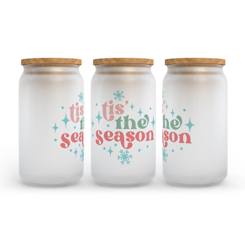 Tis the Season Christmas Retro Frosted Glass Can Tumbler