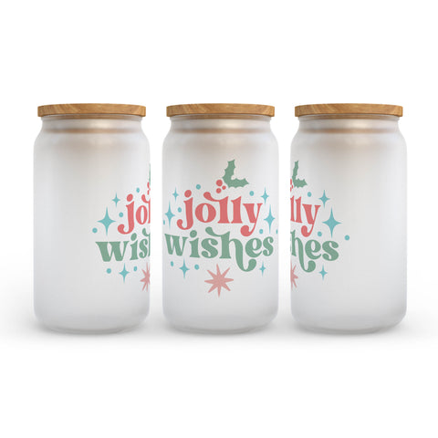 Jolly Wishes Christmas Retro Frosted Glass Can Tumbler