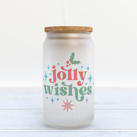 Jolly Wishes Christmas Retro Frosted Glass Can Tumbler