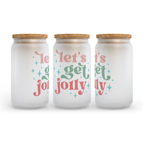 Let's Get Jolly Christmas Retro Frosted Glass Can Tumbler