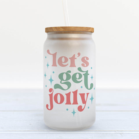 Let's Get Jolly Christmas Retro Frosted Glass Can Tumbler