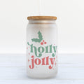 Holly Jolly Christmas Retro Frosted Glass Can Tumbler
