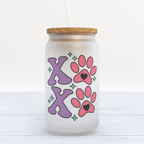XOXO Paw Prints Frosted Glass Can Tumbler