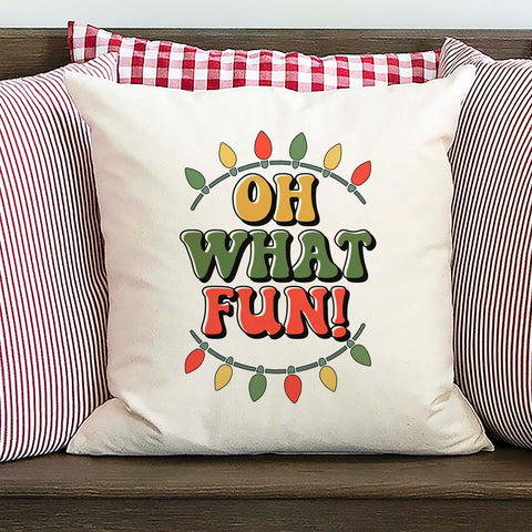 Oh What Fun Retro Christmas Pillow Cover