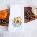 fall floral blue pumpkin personalized kitchen tea towel, decorative hand towel, modern farmhouse style home decor, kitchen decor, bathroom decor