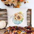 fall floral blue pumpkin personalized linen pillow cover, modern farmhouse home decor, boho home decor, cottage core home decor
