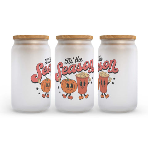 Tis the Season Pumpkin Spice Fall Frosted Glass Can Tumbler