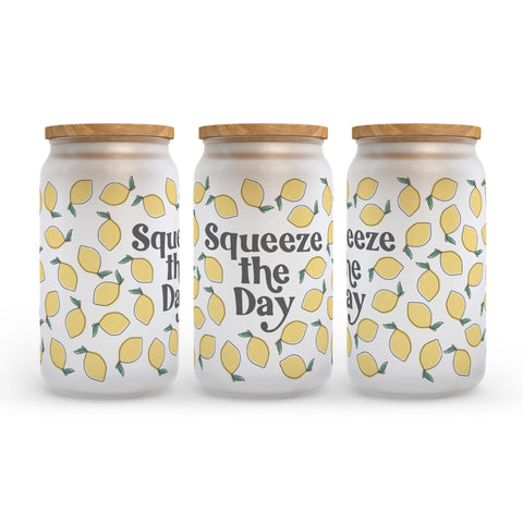 Squeeze the Day Lemon Frosted Glass Can Tumbler
