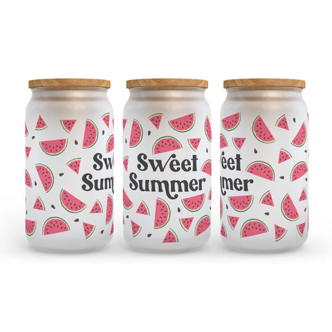 Sweet Summer Watermelon Frosted Glass Can Tumbler